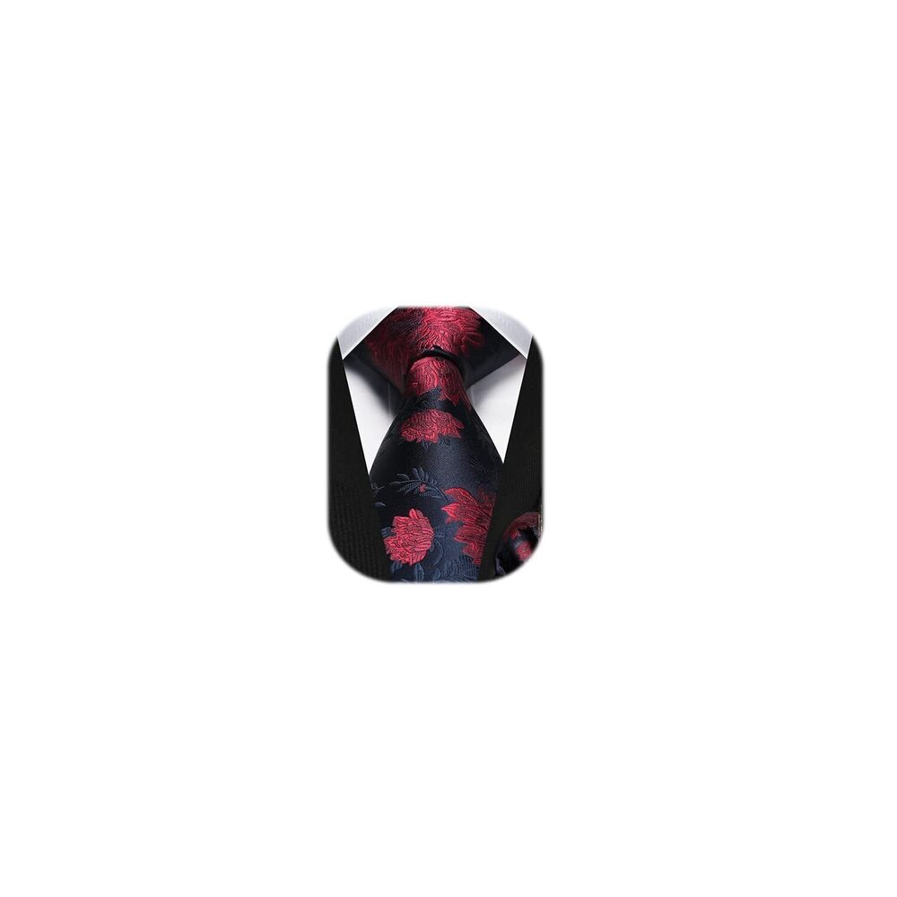 7537 Navy Ties Red Floral Pattern Tie Pocket Square Set Classic Formal 's
